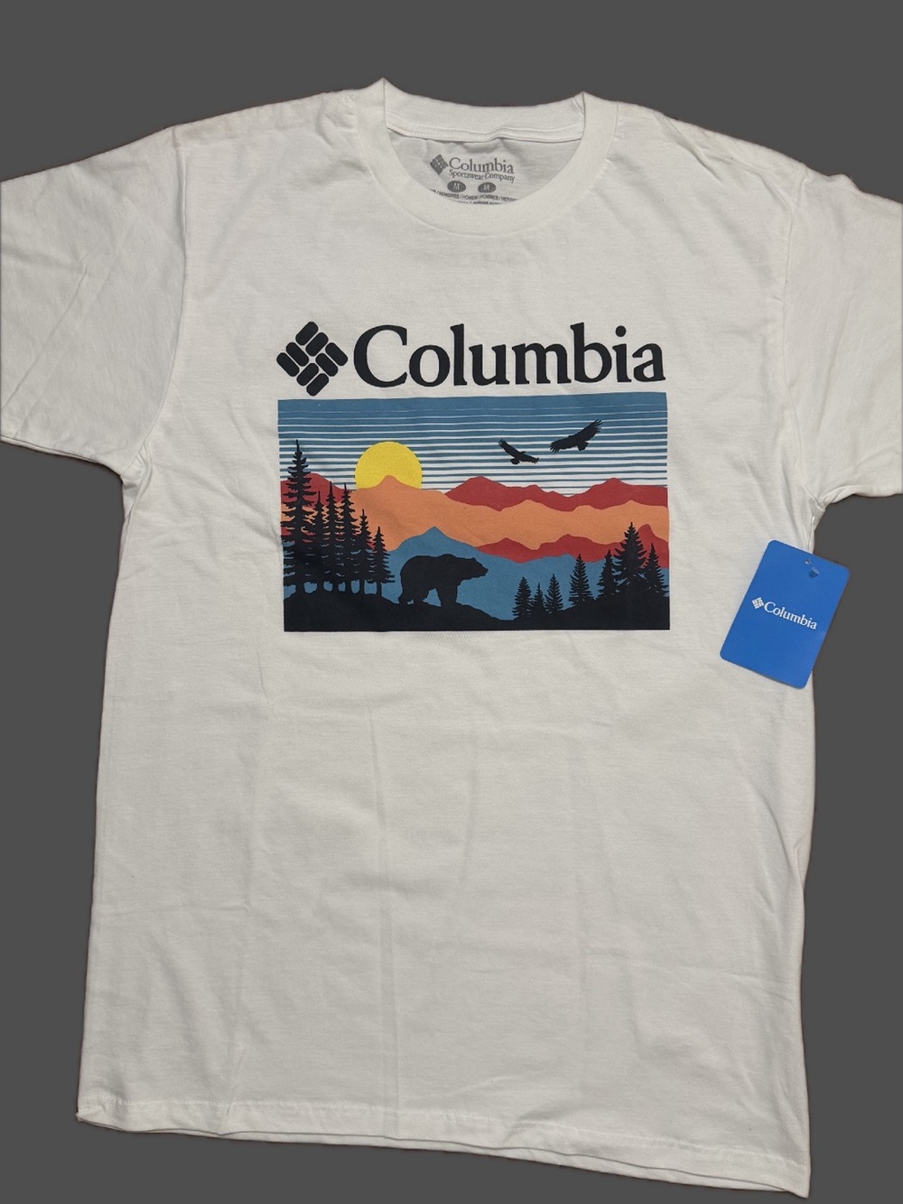 Columbia White Short-Sleeve Graphic Tee with Sunset Nature Print